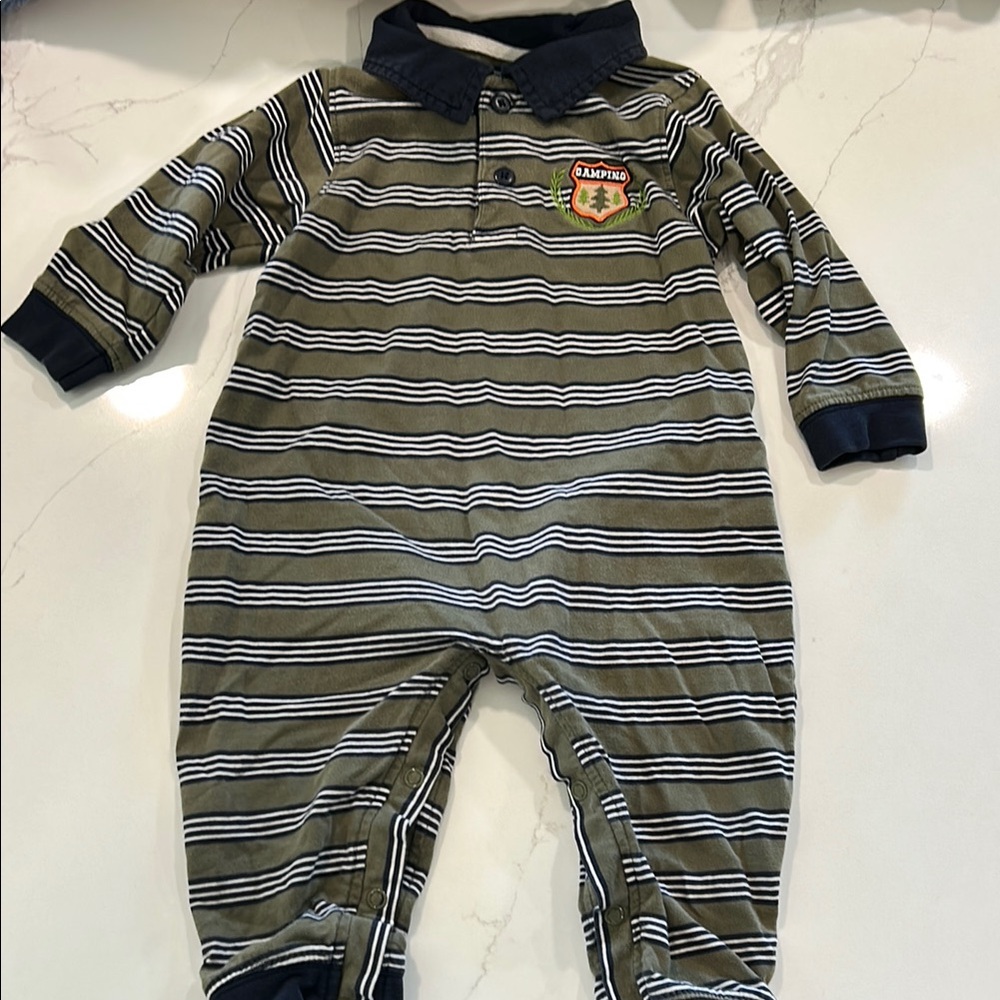 Okie-Dokie Striped Kids One Piece - Green and Black